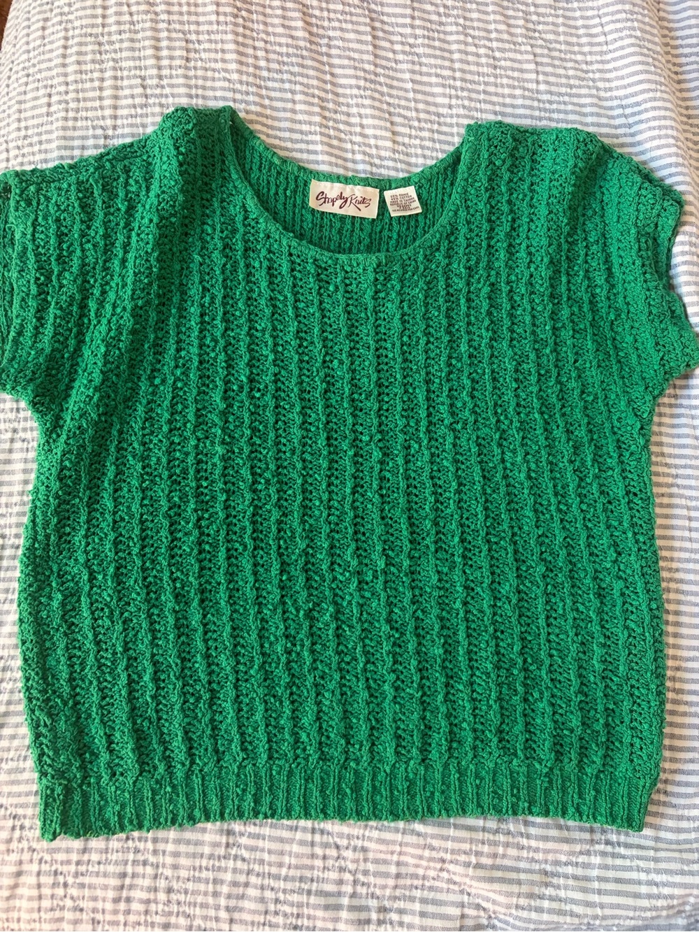Vintage Green Knit Short-Sleeve Top